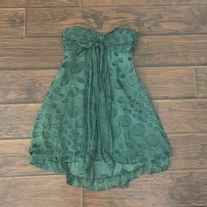 Arden b green polka dot satin dress strapless. Side zip. Size small.